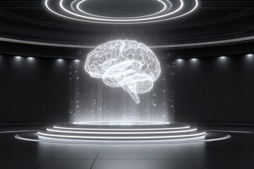 Poster - The human brain is envisioned in the future as a holographic wireframe model that incorporates a state-of-the-art holographic interface with a sci-fi theme