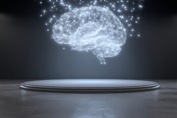 Poster - A human brain from the future is depicted as a wireframe hologram complete with a futuristic sci-fi interface