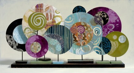 Poster - The artwork boasts an array of vibrant circular and geometric shapes, adorned with an assortment of textures, against a radiant background, extolling the virtues of creativity in a lively studio