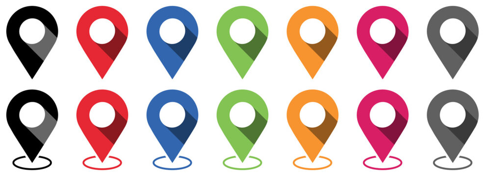 Pin location icon. Colorful map pointer. Marker pointer. Point of map. Pin icon to mark location. Flat design vector illustration.	