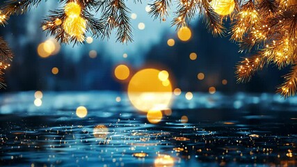 Aufkleber - Glittering christmas winter gold illumination black bokeh background highlighting warm fairy lights, soft snowfall cascading against festive seasonal and