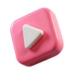Leinwandbilder - 3d pink rounded square button with white play symbol isolated on transparent background