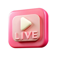 Leinwandbilder - 3d pink rounded square icon with a play button and the word live isolated on transparent background