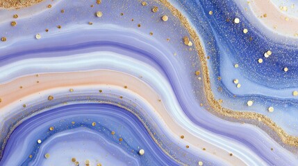 Poster - Contemporary artwork featuring abstract marbling with warm peach and violet hues and golden accents created using mixed media techniques is reworded as Abstract mixed media artwork with a
