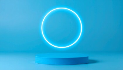 Poster - Blue Podium with Glowing Circle.