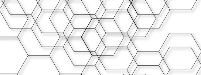 Wall Mural - abstract seamless geometric background with interconnected hexagons outlined in thin gray lines on a