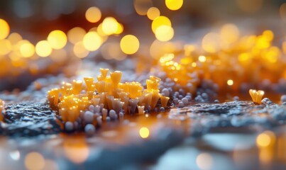Poster - Abstract macro view of orange clusters on textured surface with bokeh lights