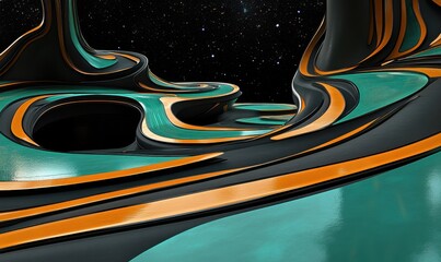 Poster - Abstract organic forms illustration with glossy curves and fluid designs