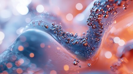 Poster - Abstract Liquid Metal Bubbles Swirling in a Dreamlike Blue and Orange Hue