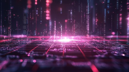 Fototapete - Neon Digital Cityscape: A Futuristic Urban Landscape
