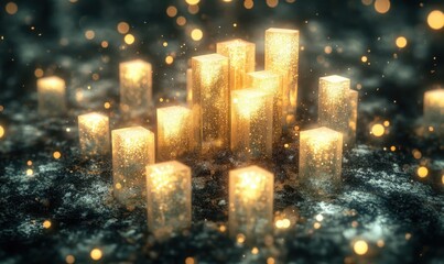 Poster - Golden pillars and bokeh lights abstract arrangement decorative background