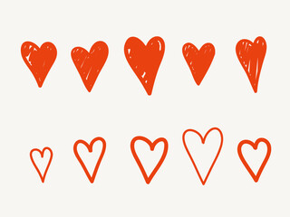 Poster - Doodle Line Heart Set. Sketch Red Bold Vibrant Romantic Love Symbol. Wedding and valentine day Greeting card Design Element. Sketch Outline Stroke Imperfect Irregular Heart Sign