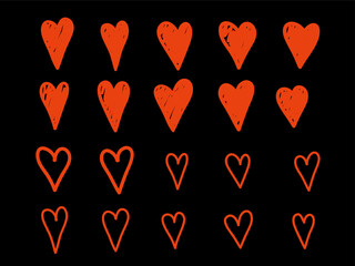 Poster - Doodle Line Heart Set. Sketch Red Bold Vibrant Romantic Love Symbol. Wedding and valentine day Greeting card Design Element. Sketch Outline Stroke Imperfect Irregular Heart Sign