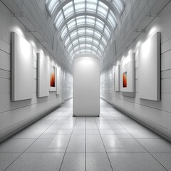 Poster - Modern White Gallery Interior with Blank Vertical Posters