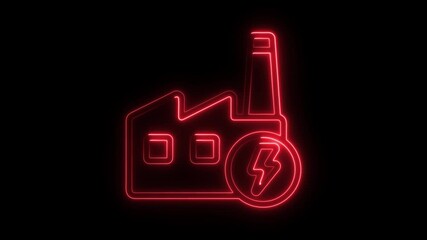 Poster - Electric power plant icon animated in red neon light on black background energy and industry concept