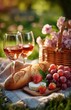 © yevgeniya131988 - Romantic picnic setting with wine, bread, cheese, grapes and strawberries