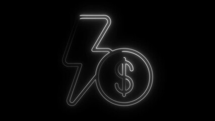 Poster - Neon dollar sign and lightning bolt symbol on black background financial energy concept