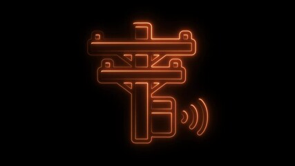 Aufkleber - Neon illuminated power line pylon with wireless signal on a dark background