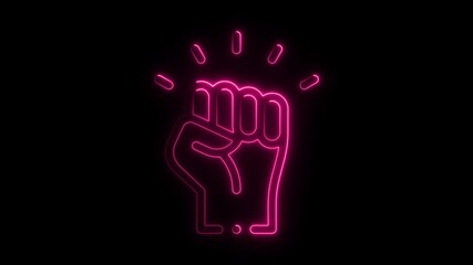 Poster - Pink neon fist animated on black background illustrating power and strength digital animation