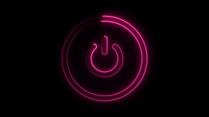 Poster - Illuminated neon power button icon in pink on a black background animation