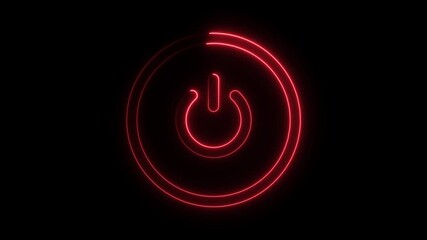 Poster - Animated neon power button glowing red against a black background loop