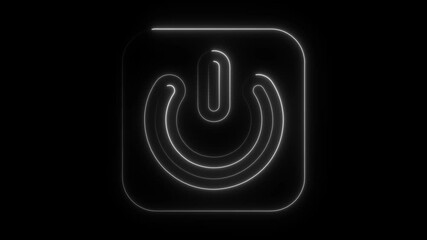 Poster - Glowing white neon power button on black background animated loop