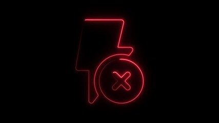 Poster - Flashing red neon flash icon with cancel symbol on black background for digital error warning
