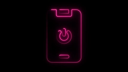 Poster - Glowing neon smartphone power button animation on black background