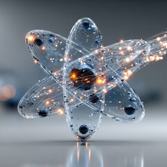 Poster - Abstract Atom Network Connection: Glowing 3D Model