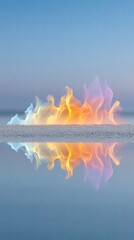 Fototapete - Abstract Blue and Orange Flame Reflection in Calm Water