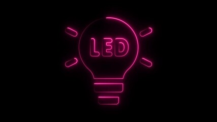 Poster - neon light led bulb symbol in pink glowing on black background illuminating idea technology and inno