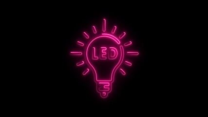 Poster - Glowing neon pink led light bulb concept on black background