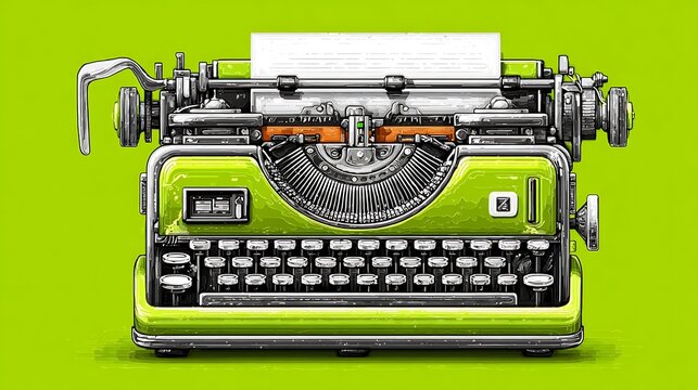 Green Typewriter with Paper Sheet