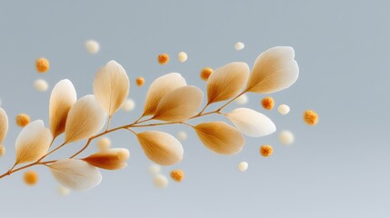 Poster - Minimalist Botanical Abstract Background with Gold and White Leaves