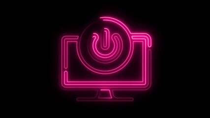 Aufkleber - Glowing neon power button icon on computer screen animated loop