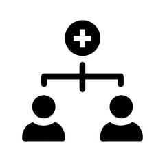 Poster - Hierarchy icon showing a leader above two people isolated on white background