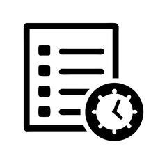 Poster - A list with a clock shows a task schedule isolated on white background