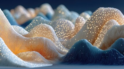 Fototapete - Abstract Geometric Terrain of Glowing Dots and Particles
