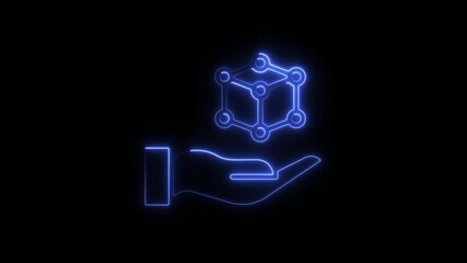 Aufkleber - Conceptual representation of data in the palm of a hand illuminated by blue neon light against a black background
