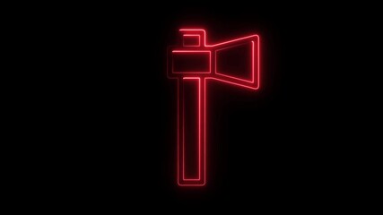 Poster - Animated neon axe silhouette glowing in red against a black background perfect for graphics