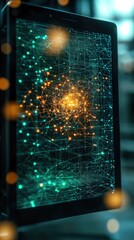 Poster - Abstract Technology Network Display with Glowing Green and Orange Data Points