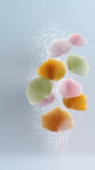 Poster - Delicate Pastel Leaves Floating on Light Background