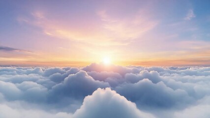 Poster - Cloudscape Horizon: Witness the serene dance of clouds as they gather near the sun during sunrise, a sky full of fluffy clouds, a mesmerizing scene that speaks to tranquility.