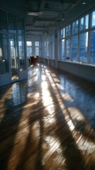 Poster - Sunlit Empty Modern Office with City View