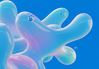 Leinwandbilder - Abstract illustration of fluid shapes in blue and iridescent colors against a blue background. Modern, minimalist design.