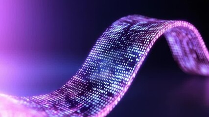 Poster - Digital Flow: Abstract wave of data illuminating a dark background, with shades of purple and blue, and captures the essence of innovation and technology.