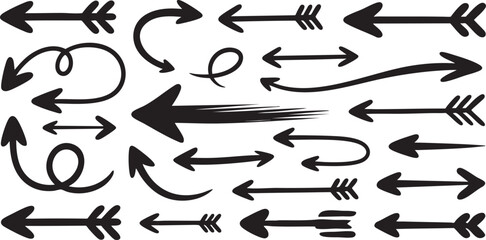 Poster - Hand Drawn Arrow Collection Vector Illustration on Black Background for Directional Signage, UI Design, and Creative Graphic Elements in Various Styles