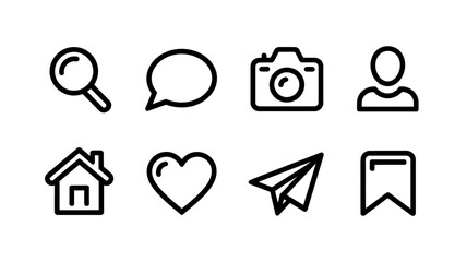 Poster - Social Media and Web Interface Outline Icons Set - Digital Communication Symbols