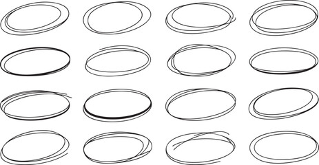 Poster - Hand Drawn Oval Highlight Marker Collection: Emphasize Key Points with Doodle Circles for Text, Notes, and Design Elements on a Clean Black Background Canvas