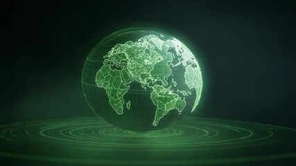Poster - Global Communication and Connectivity: A futuristic and conceptual digital image showcasing a glowing holographic representation of earth, floating against a dark background.